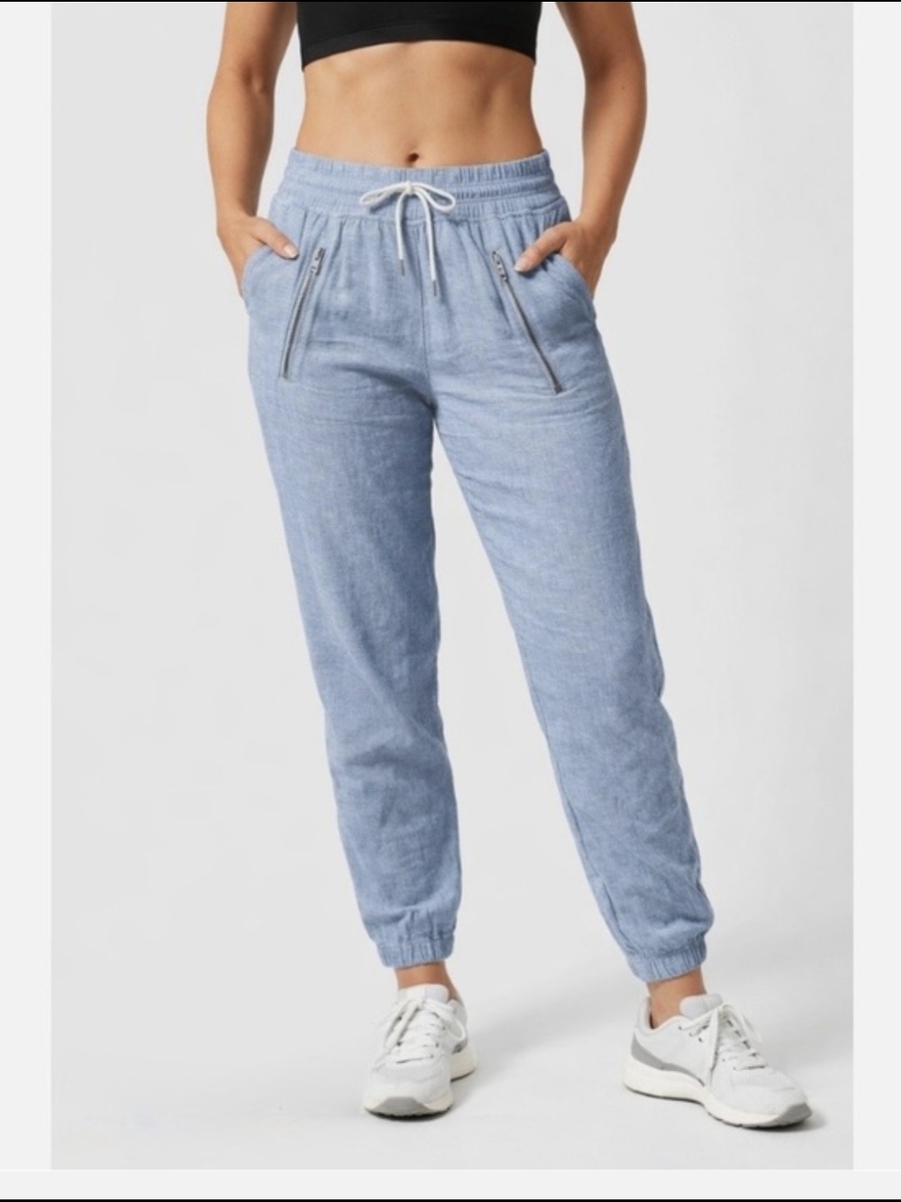 Athleta Cabo Linen Joggers Light Blue Size 4 Drawstring Waist NWOT